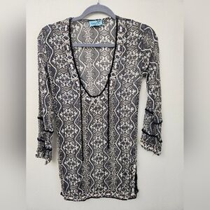 Letarte Gray and White Brown Ornate V-Neck Tunic